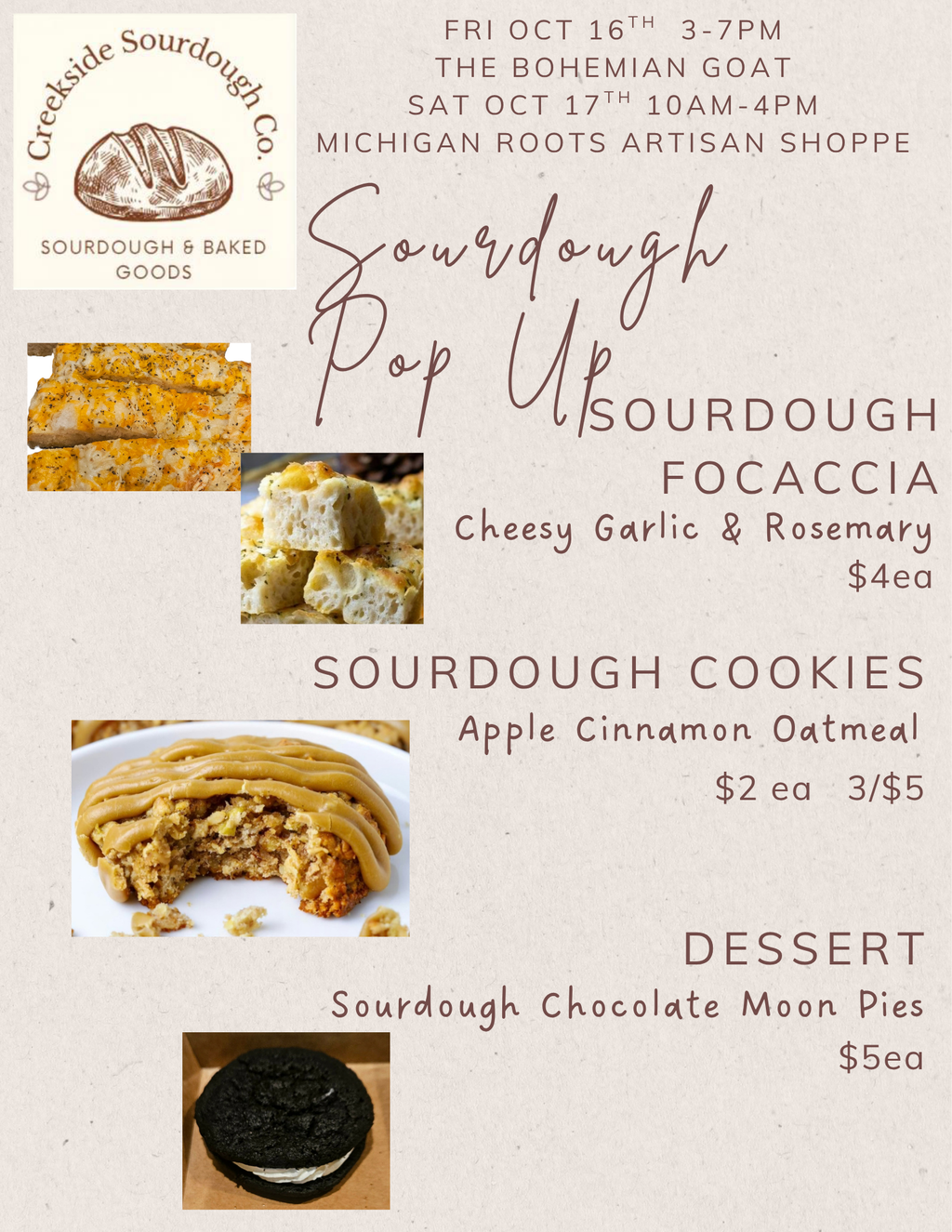 October 16 & 17, 2026 Sourdough Pop Up