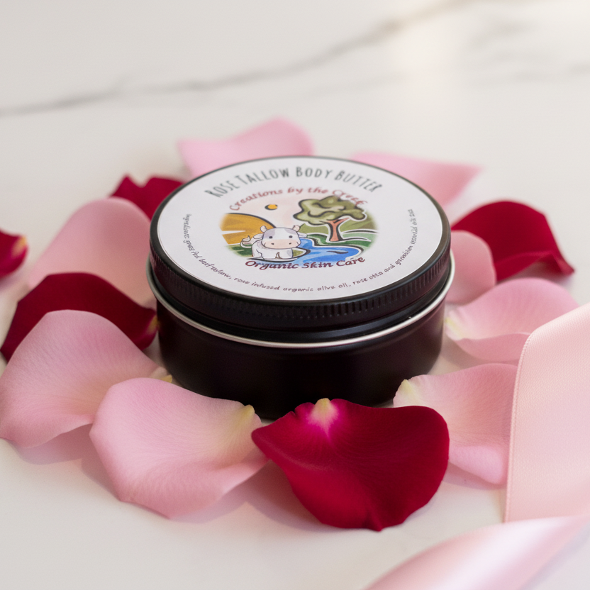 Rose Tallow Body Butter - Marble with Pink Ribbon & Rose Petals
